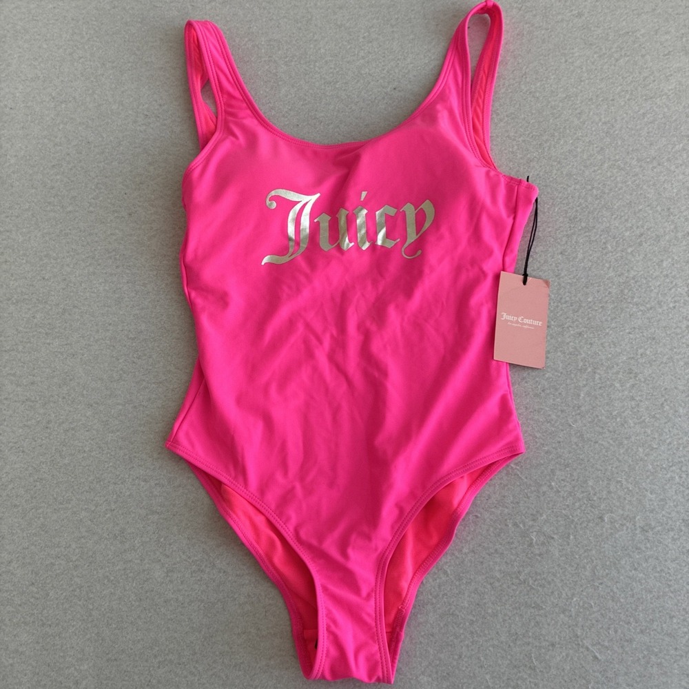 Juicy Couture Womens One Piece Swimsuit Spell Out Pink Medium Beach Vacation